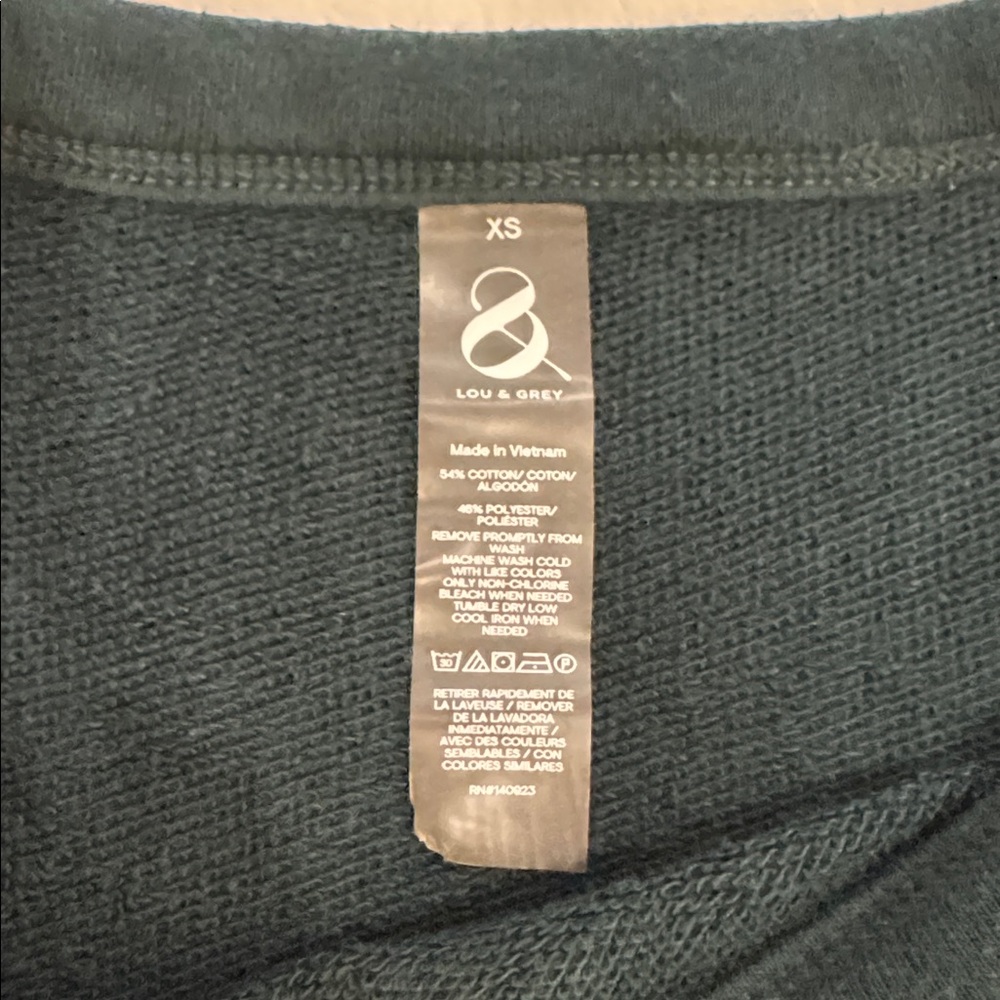Lou & Grey XS Cropped Sweatshirt Dark Green Blue Stripe Sleeve Pullover LOFT - Picture 5 of 9
